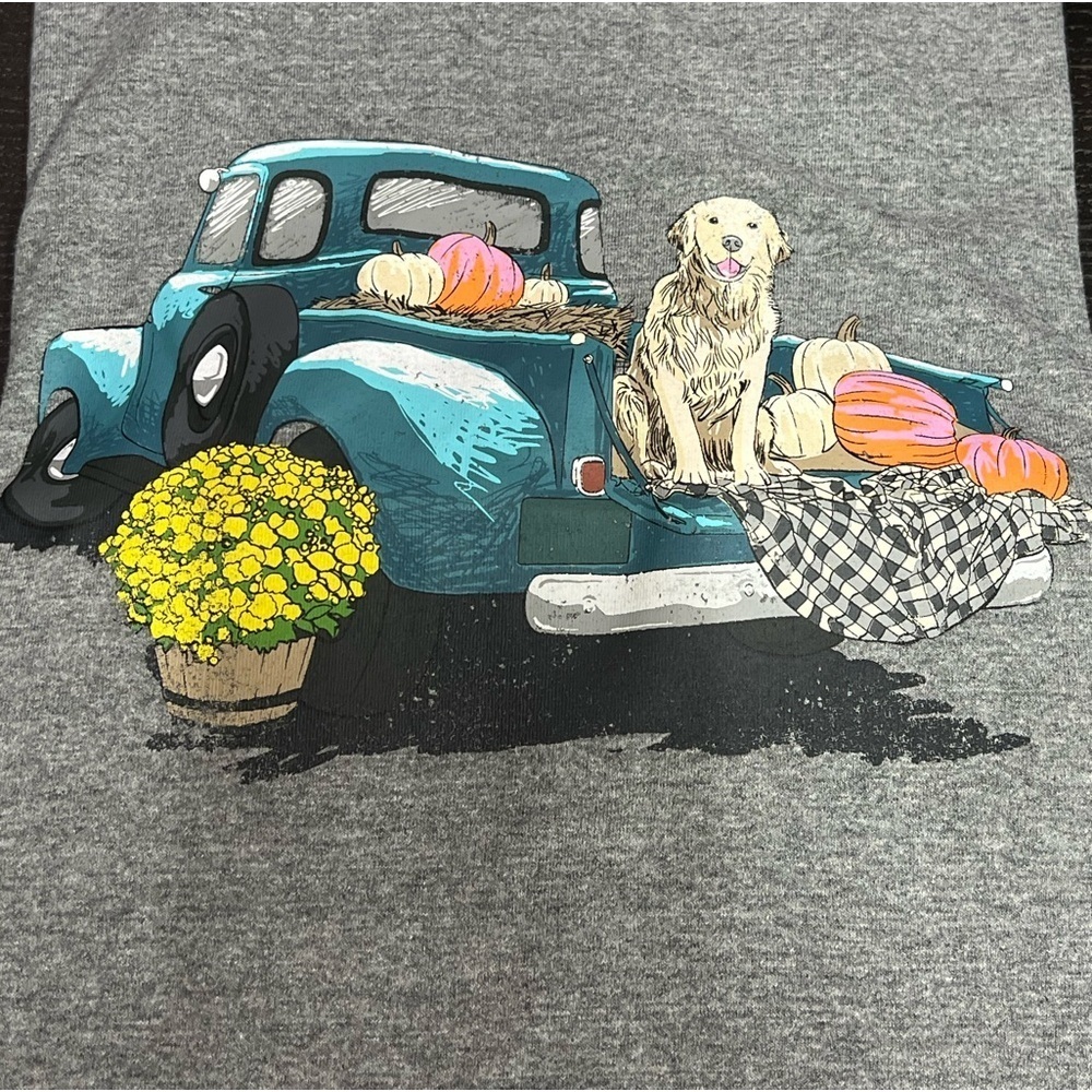NEW Fall Harvest Short Sleeved tee shirt Dog in Old Truck Pumpkins Women’s XL